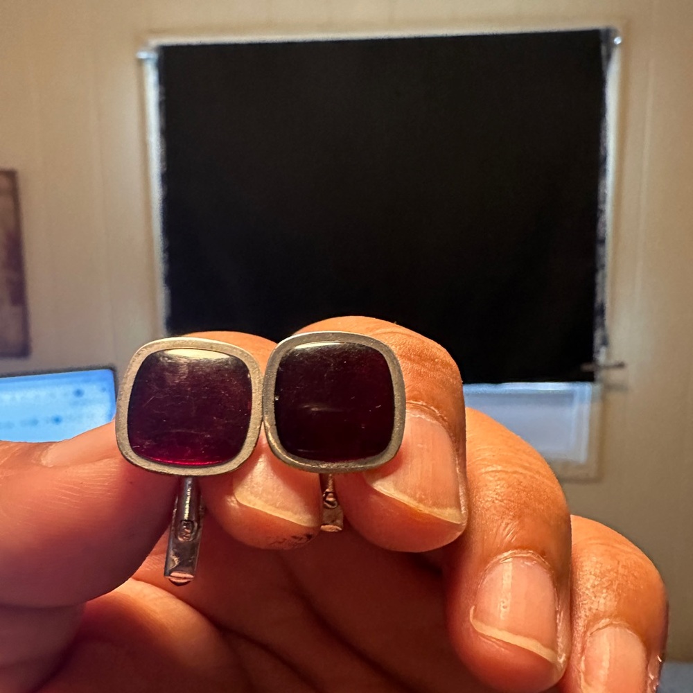 SWANK Silver and Deep Red Cufflinks